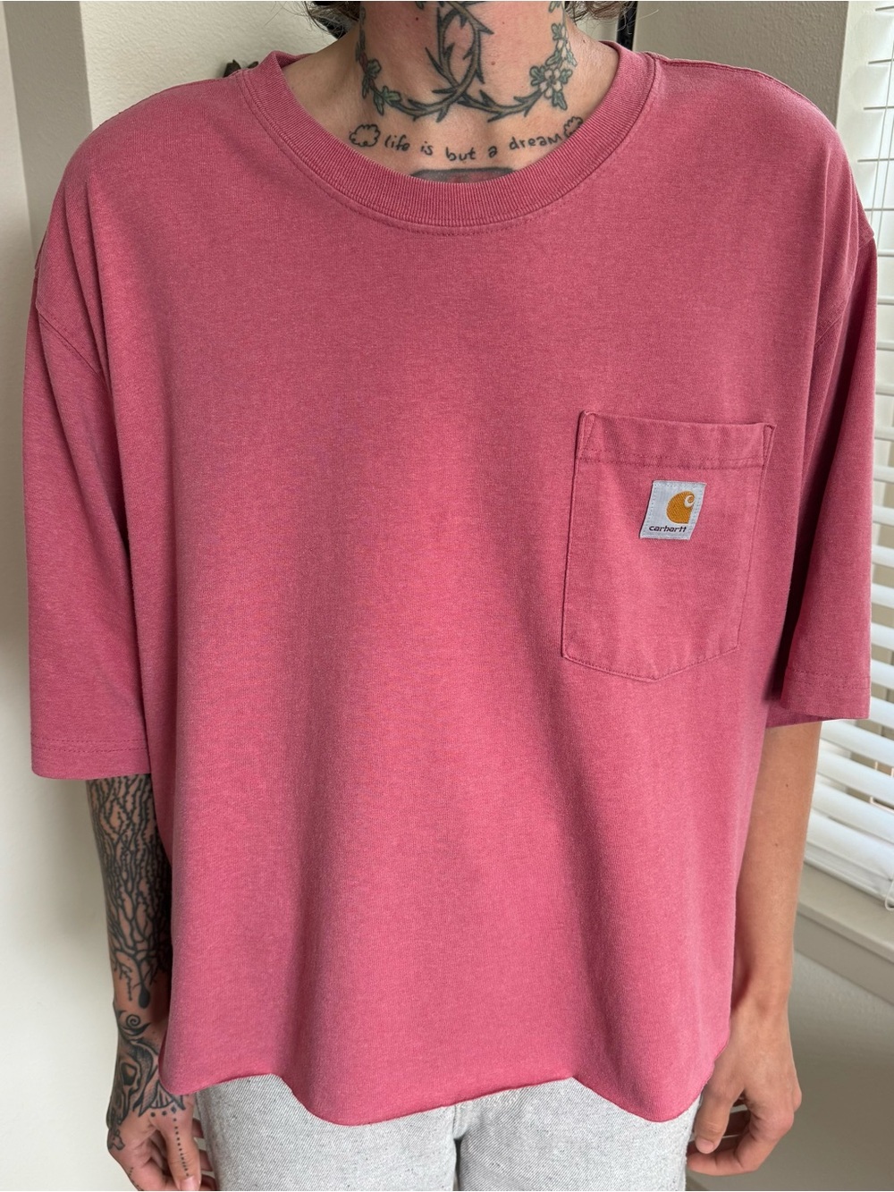 Carhartt K87 Heather Pink Cropped Boxy Pocket Tee Utility Streetwear ~ Size XL